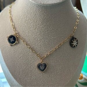 Park Lane Gold Necklace with Black Heart and Charms